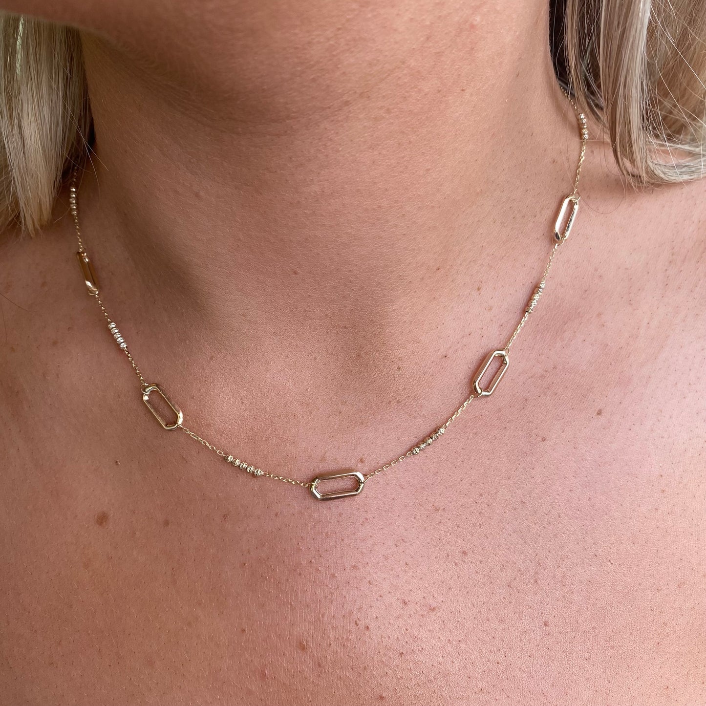9ct Gold Paperlink & Bead Collarette | 45cm