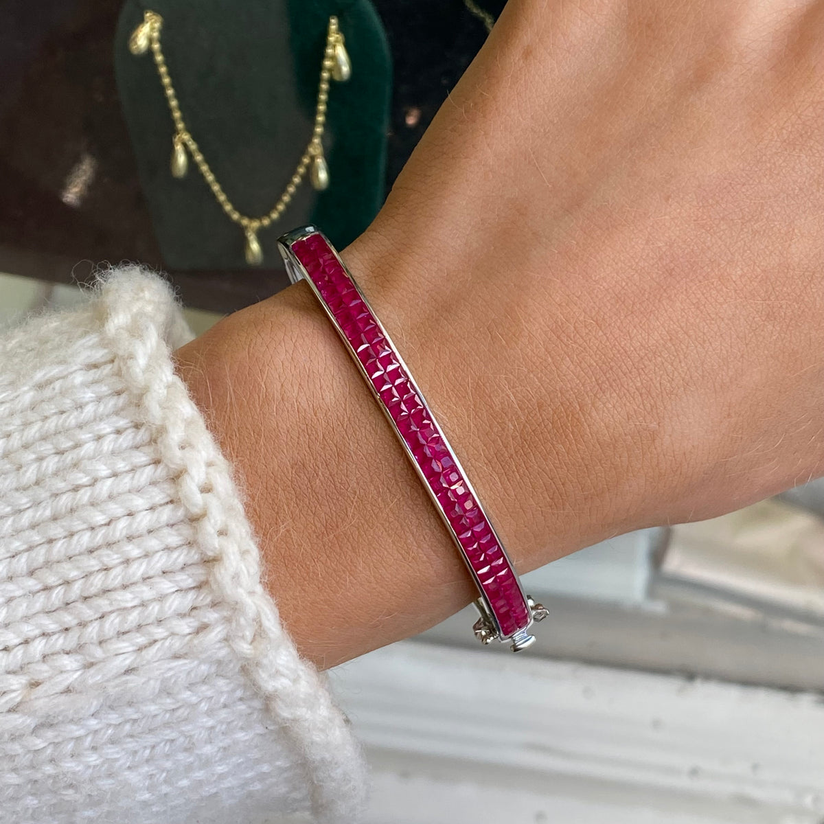 Silver CZ Bangle | Ruby Red