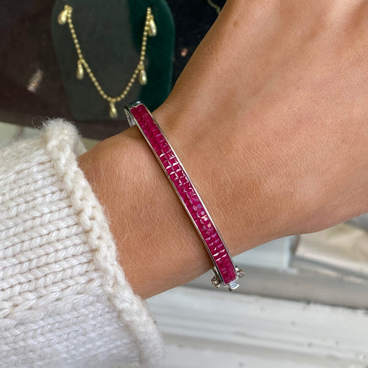 Silver CZ Bangle | Ruby Red
