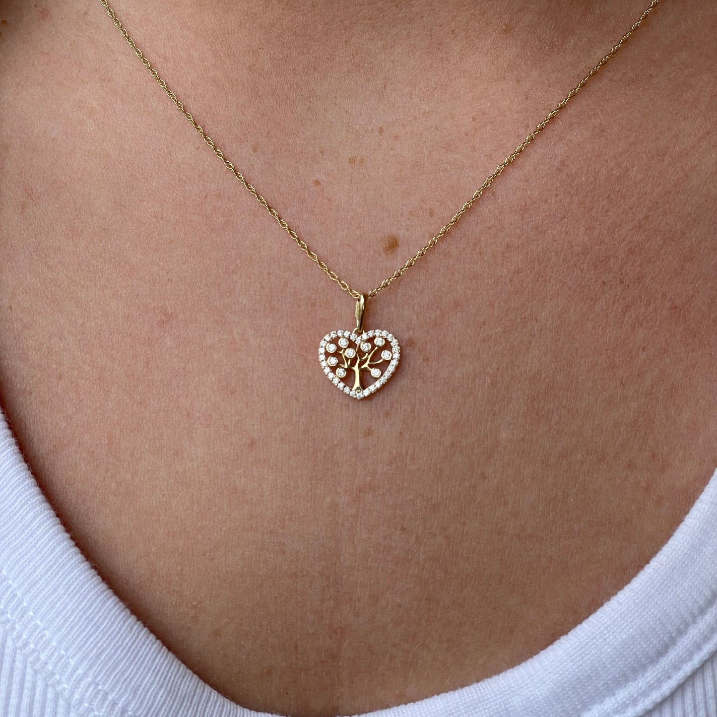 9ct Gold CZ Heart Tree of Life Necklace - John Ross Jewellers