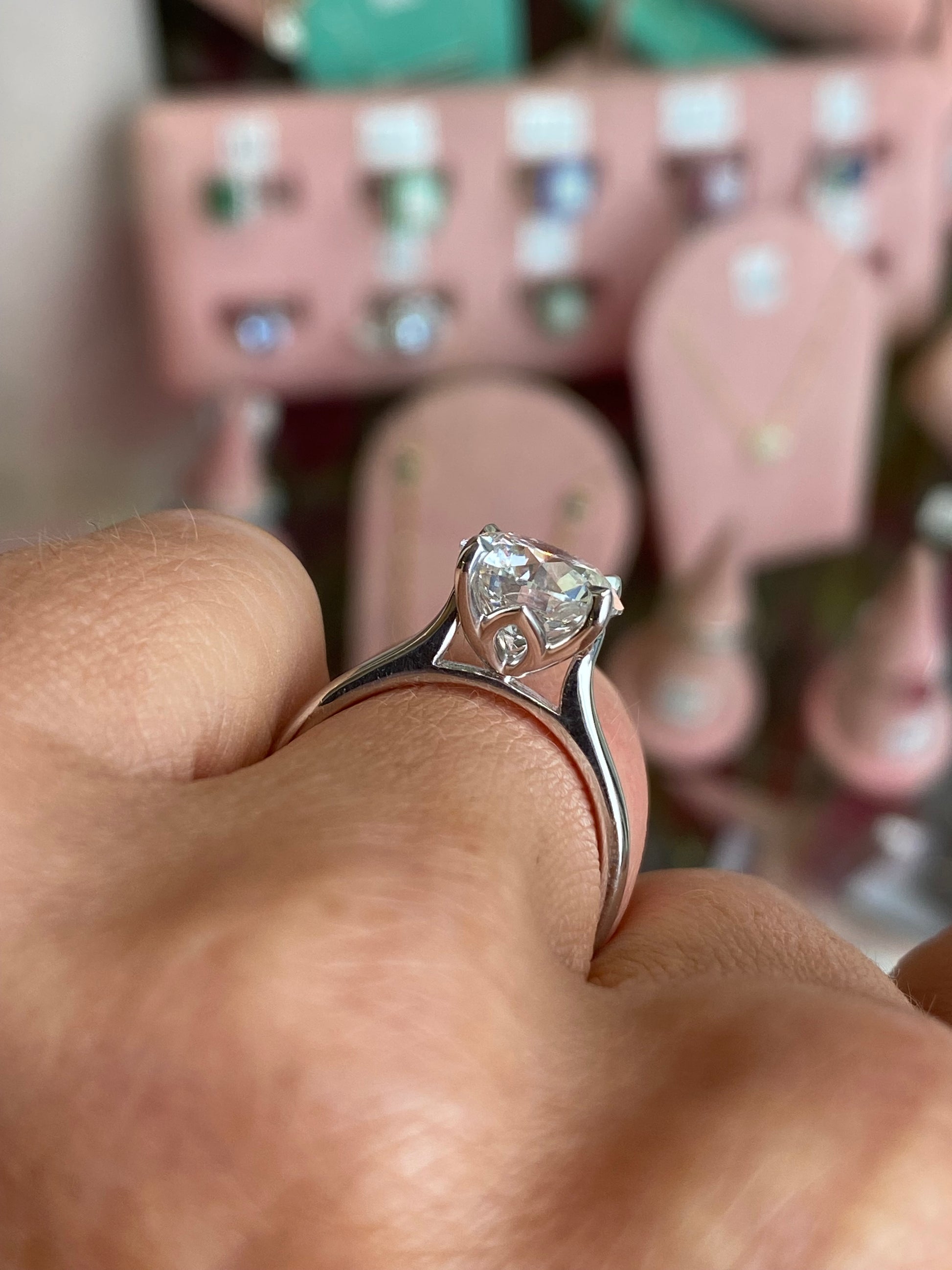 TCA platinum solitaire engagement ring with a 3.01 carat certified lab-grown diamond, showcasing a classic design and brilliant sparkle.