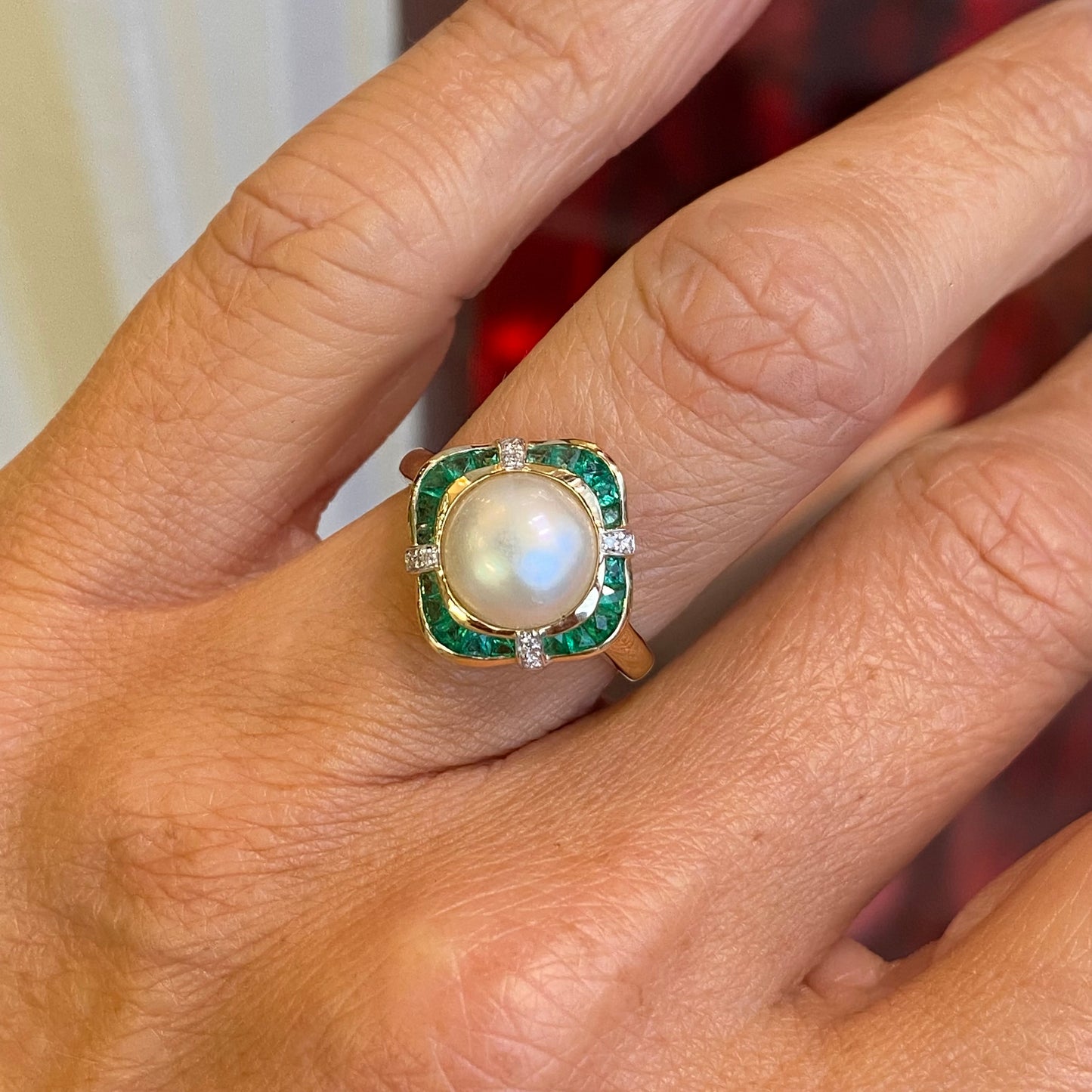 9ct Gold Pearl, Emerald & Diamond Ring - John Ross Jewellers