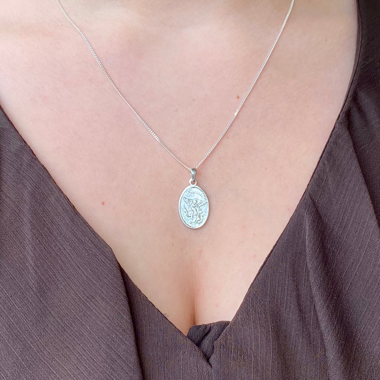 Silver St Michael Medal Necklace