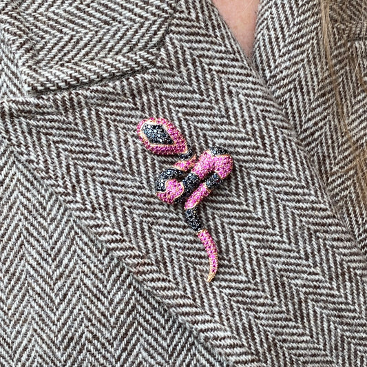 Sunshine CZ Serpent Brooch | Ruby Red & Black - John Ross Jewellers