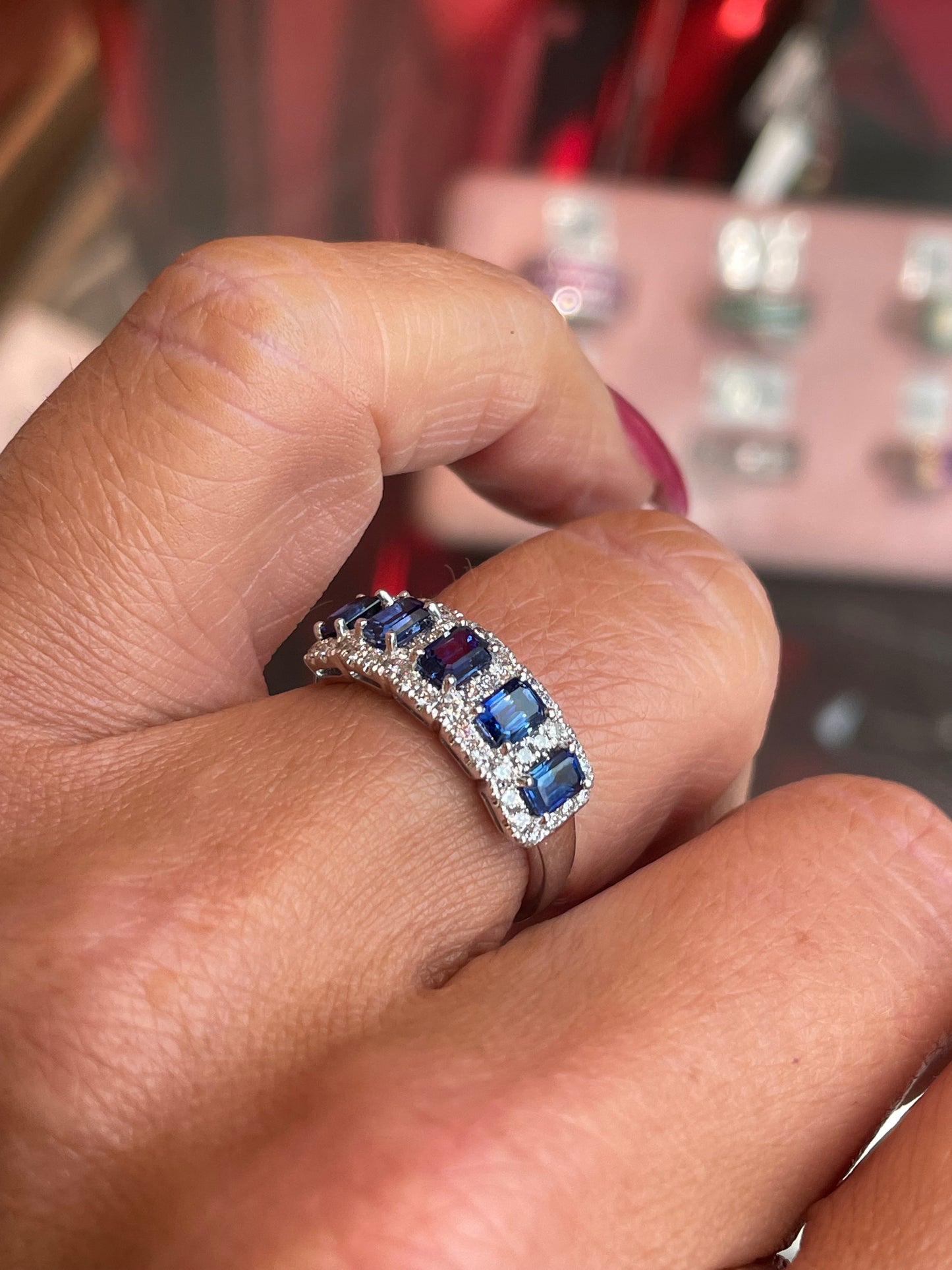 Platinum Sapphire & Diamond Garland Ring