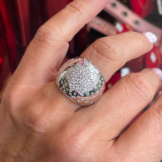 Silver CZ Speckled Statement Ring