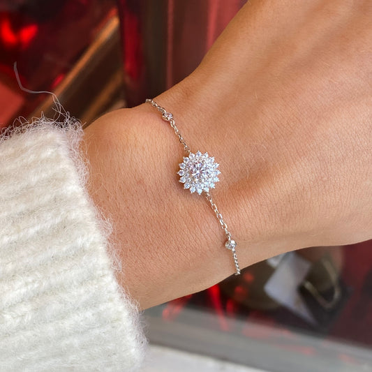 Silver Pretty CZ Flower Centre Bracelet | 16.5+2cm - John Ross Jewellers