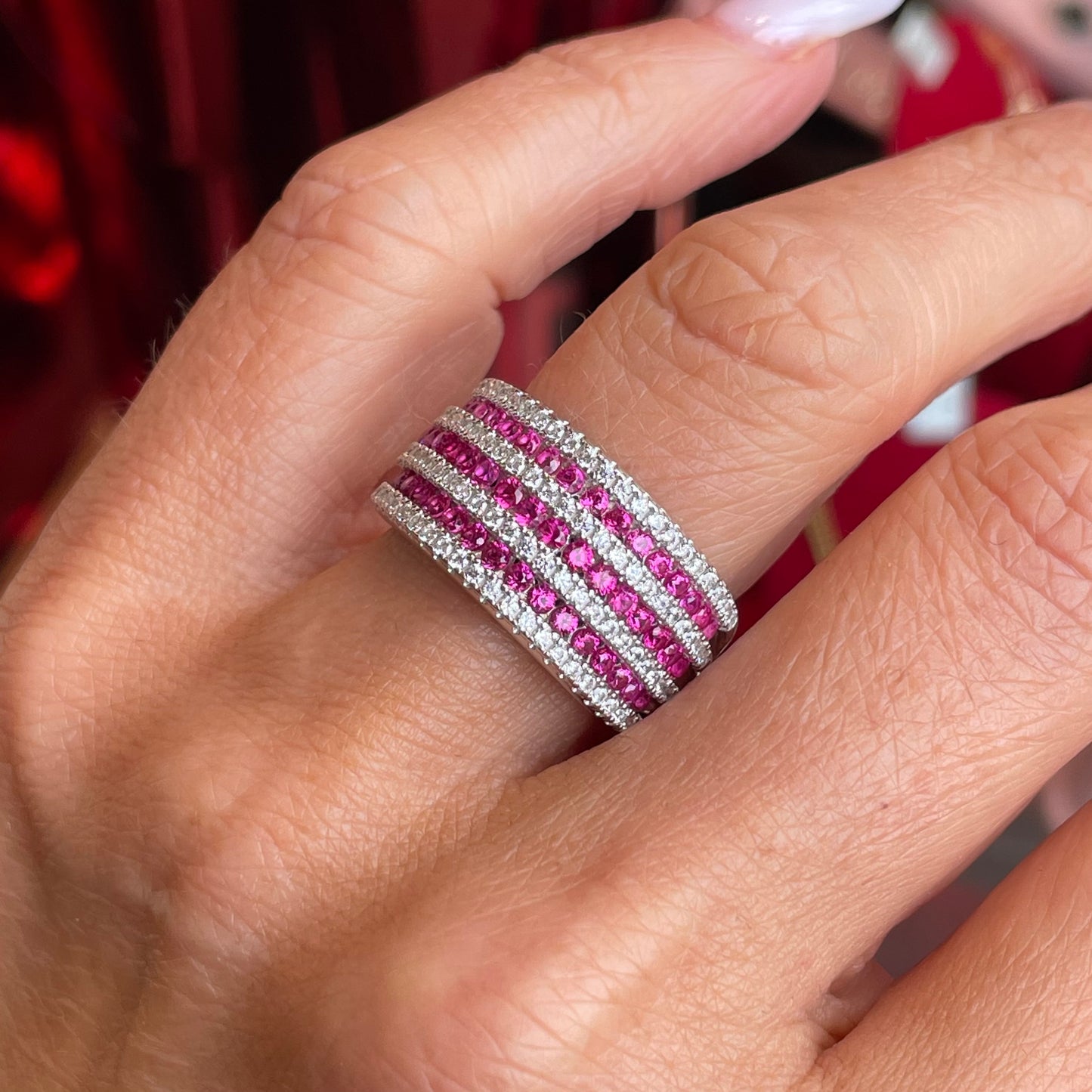 Silver CZ Wide Band Ring | Ruby Red