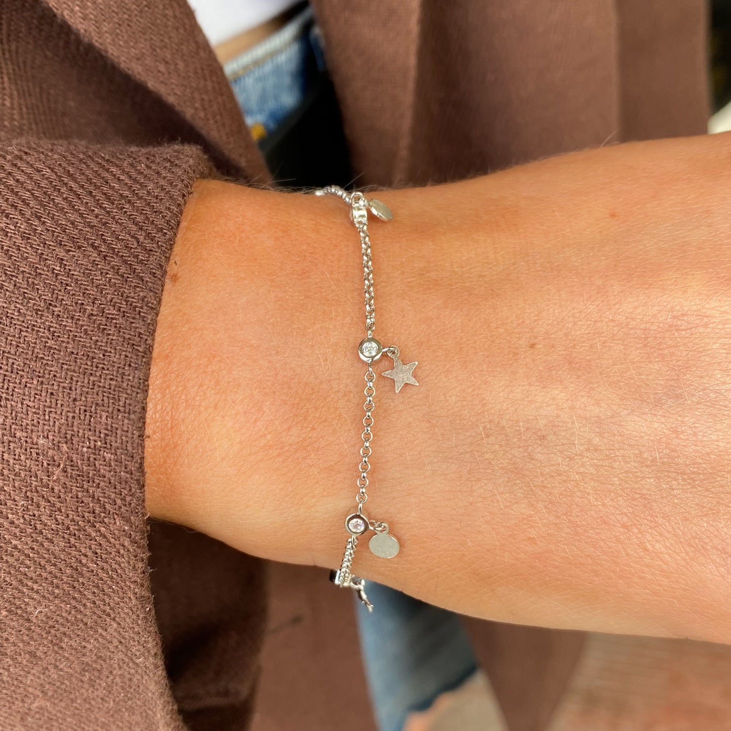 Silver CZ Charm Bracelet | Star Drops