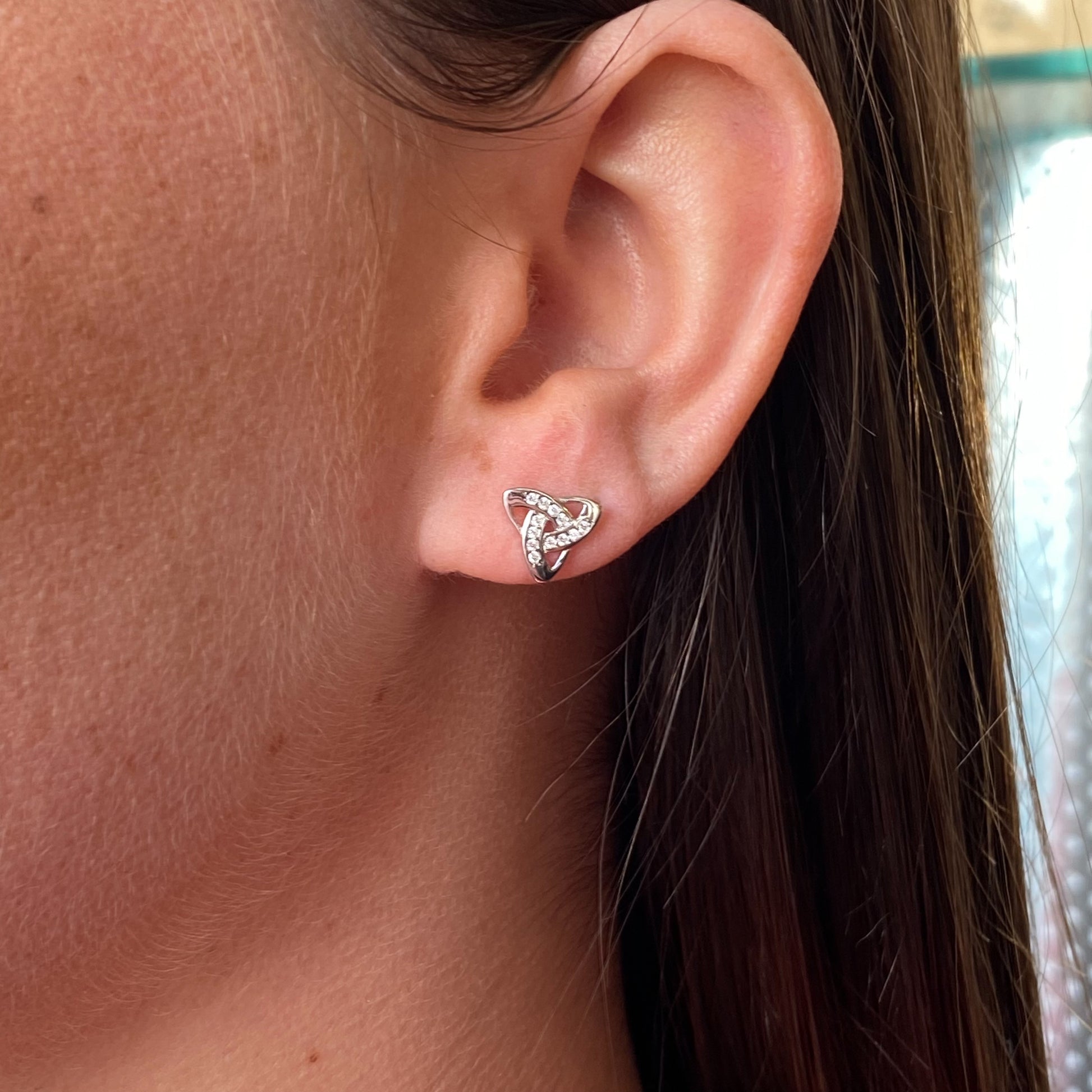 Silver CZ Trinity Knot Earring & Necklace Set - John Ross Jewellers