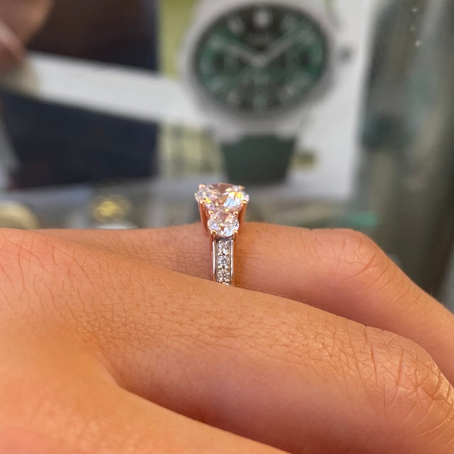 9ct Rose Gold CZ Trilogy Ring with Pavé - John Ross Jewellers
