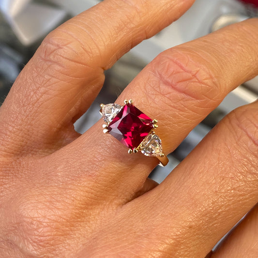 9ct Gold Created Ruby & CZ Ring