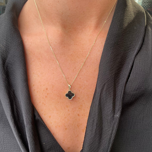 9ct Gold Onyx Quatrefoil Necklace - John Ross Jewellers
