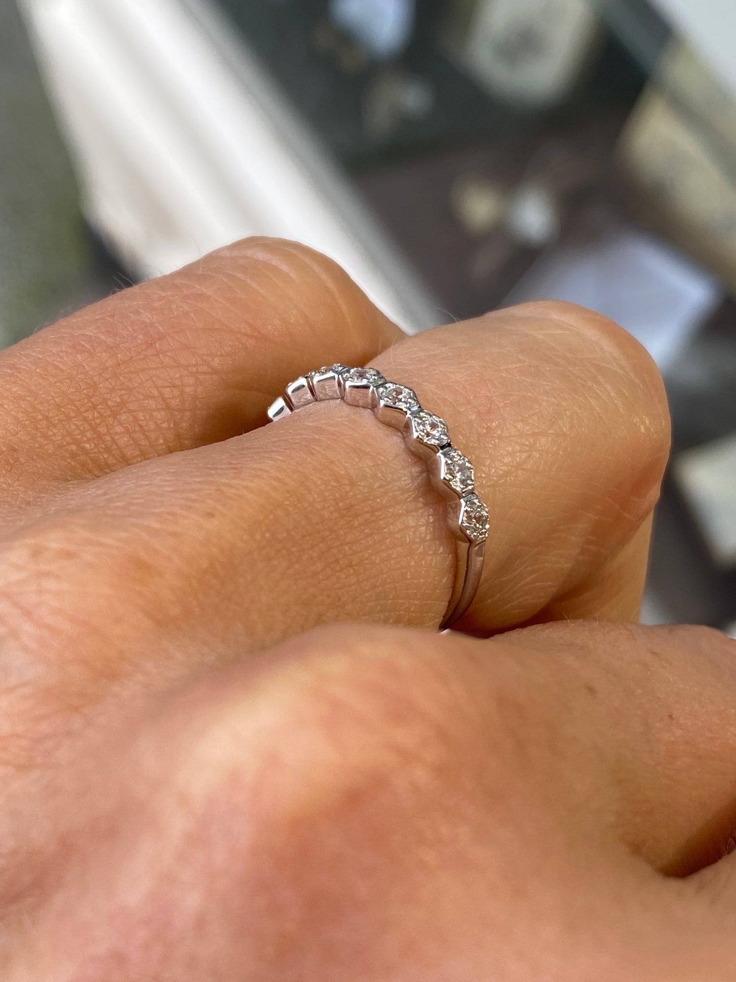 9ct White Gold Hexagons Eternity Ring - CZ - John Ross Jewellers