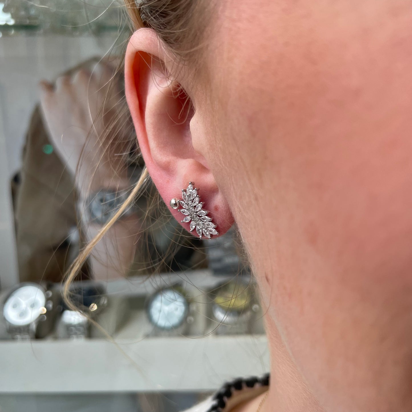 Silver CZ Crescent Stud Earrings - John Ross Jewellers