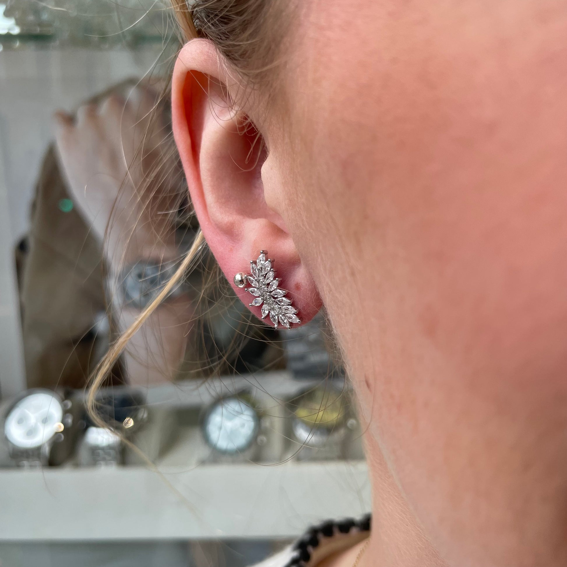 Silver CZ Crescent Stud Earrings - John Ross Jewellers