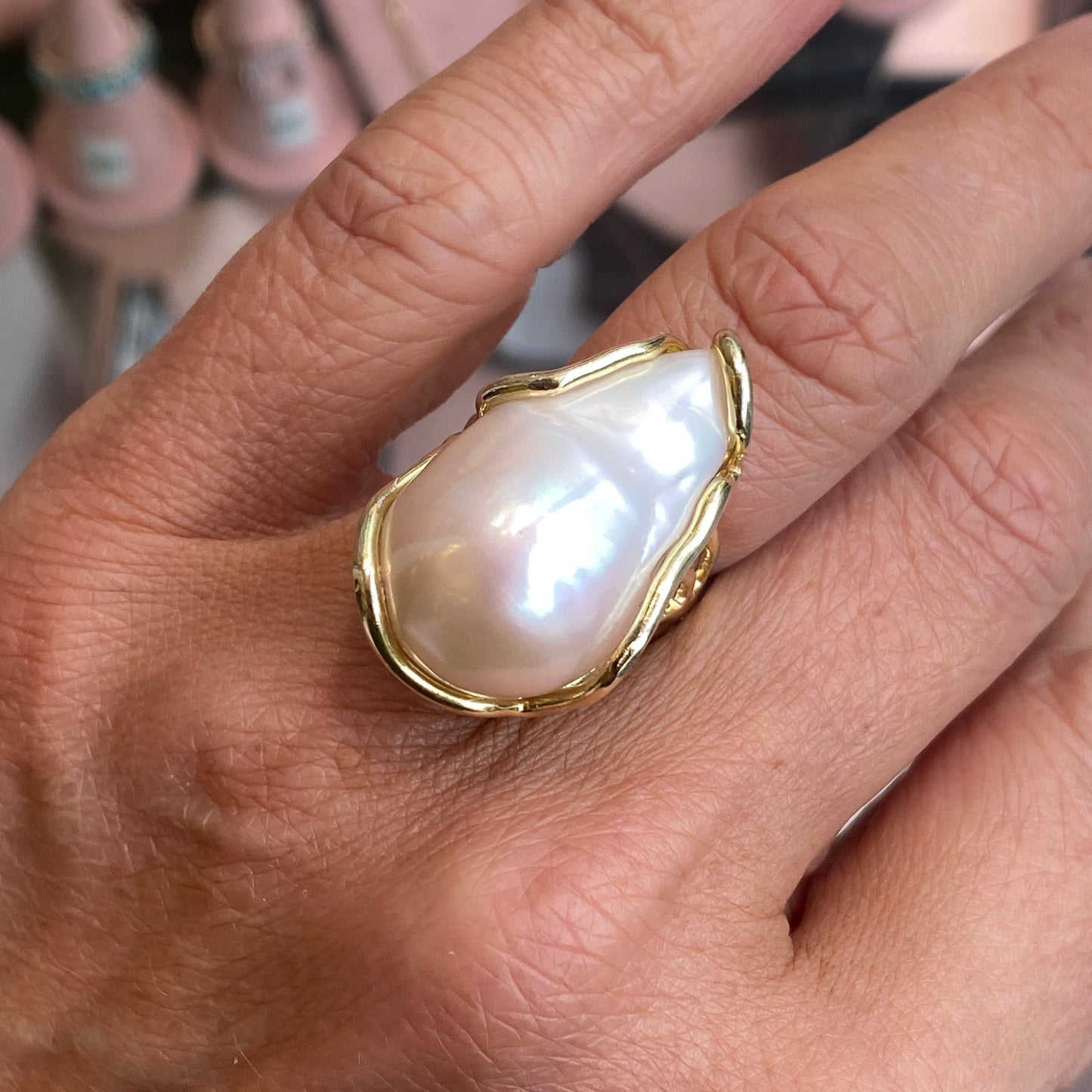Bruno Baroque Pearl Ring featuring a large, irregular-shaped pearl set on a sleek silver band.