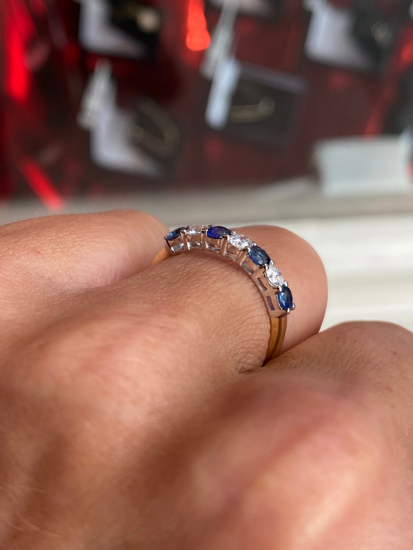 18ct Gold Seven Stone Sapphire & Diamond Eternity Ring