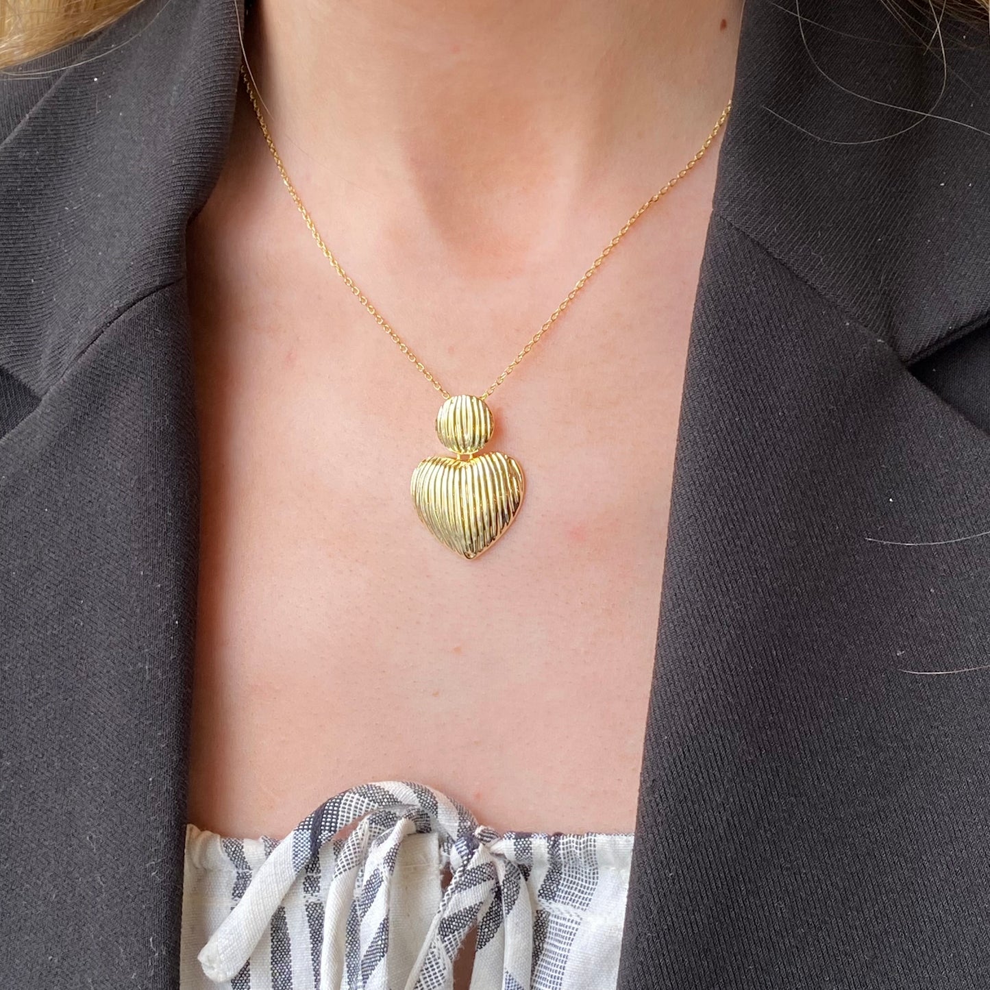 Sunshine Textured Two Hearts Necklace | 40+5cm - John Ross Jewellers