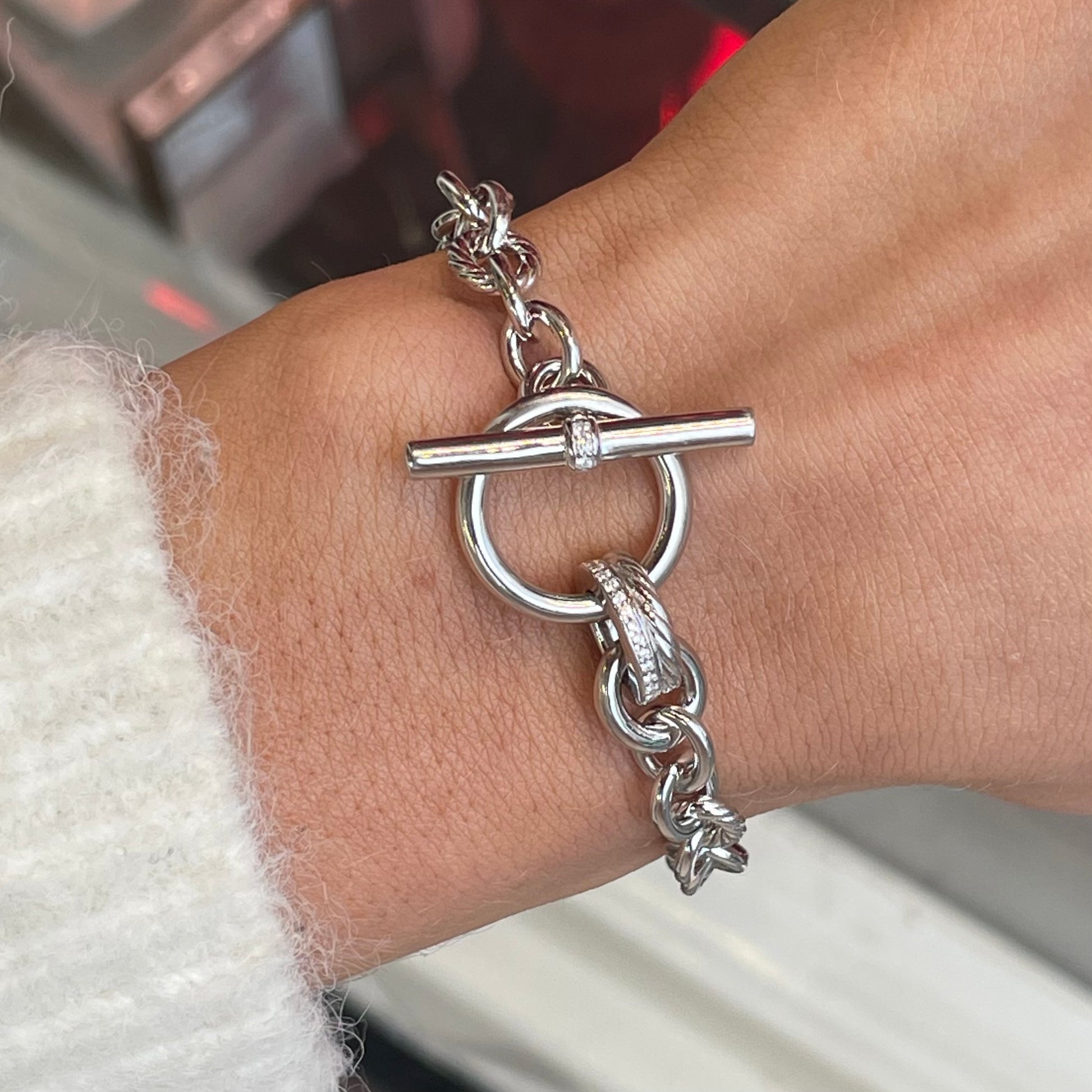 Silver CZ T-Bar Bracelet | 17cm - John Ross Jewellers