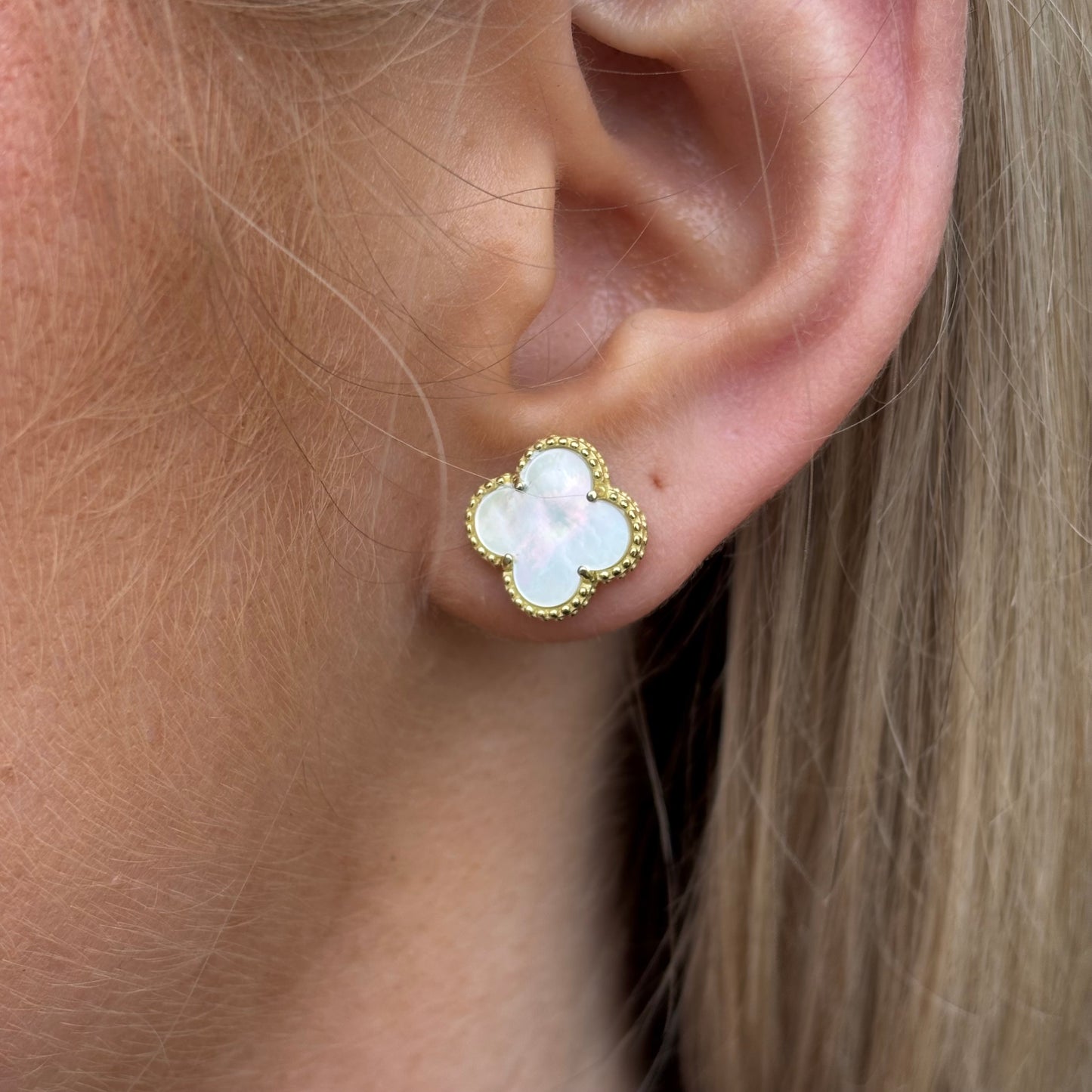 Sunshine Mother of Pearl Quatrefoil Stud Earrings