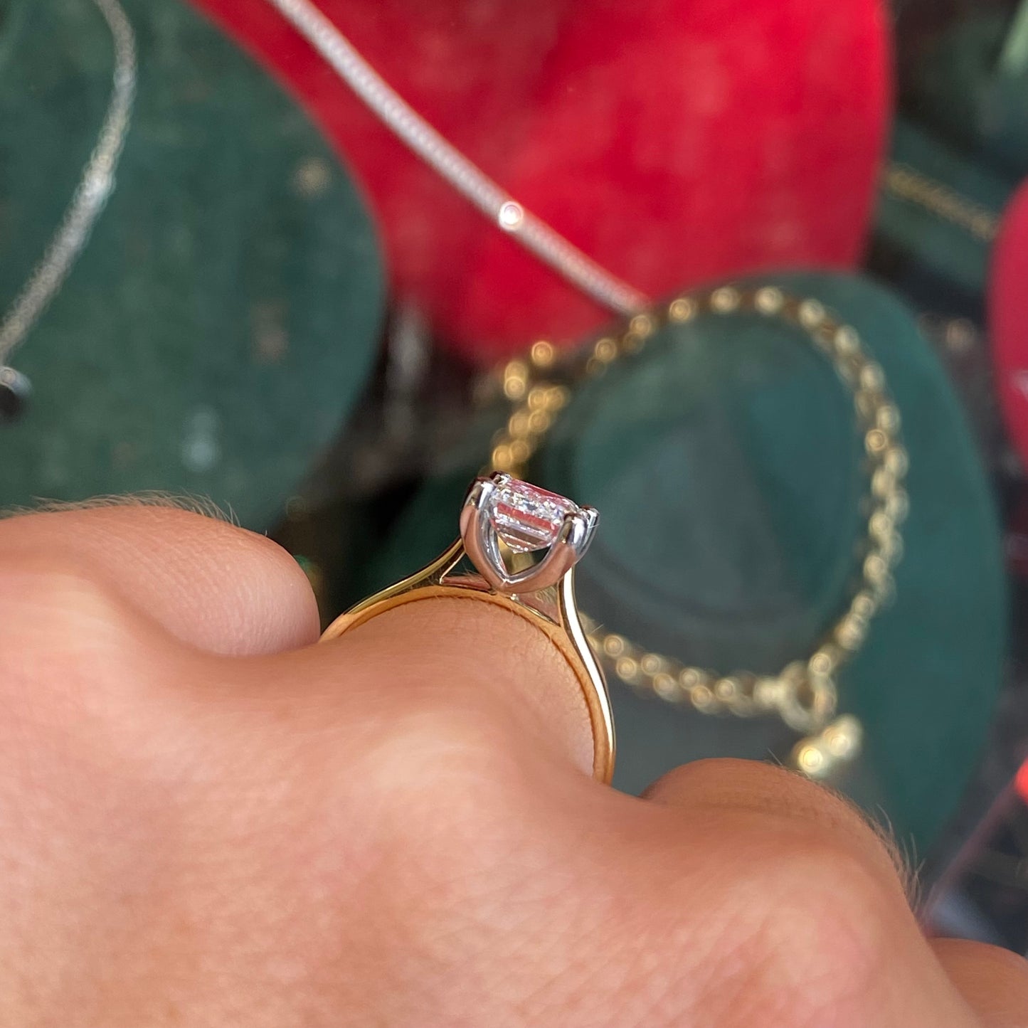 18ct Gold Solitaire Engagement Ring | Certificated Emerald Cut Lab 1.59ct