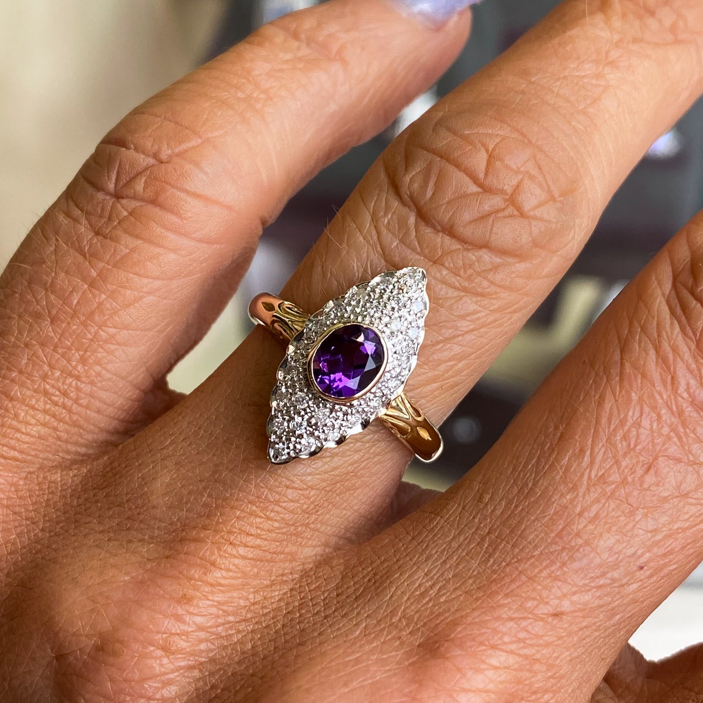 9ct Gold Amethyst & Diamond Ring