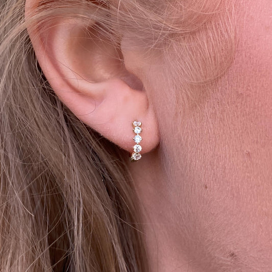 9ct Gold Five Stone CZ Huggie Hoop Earrings | 12mm - John Ross Jewellers