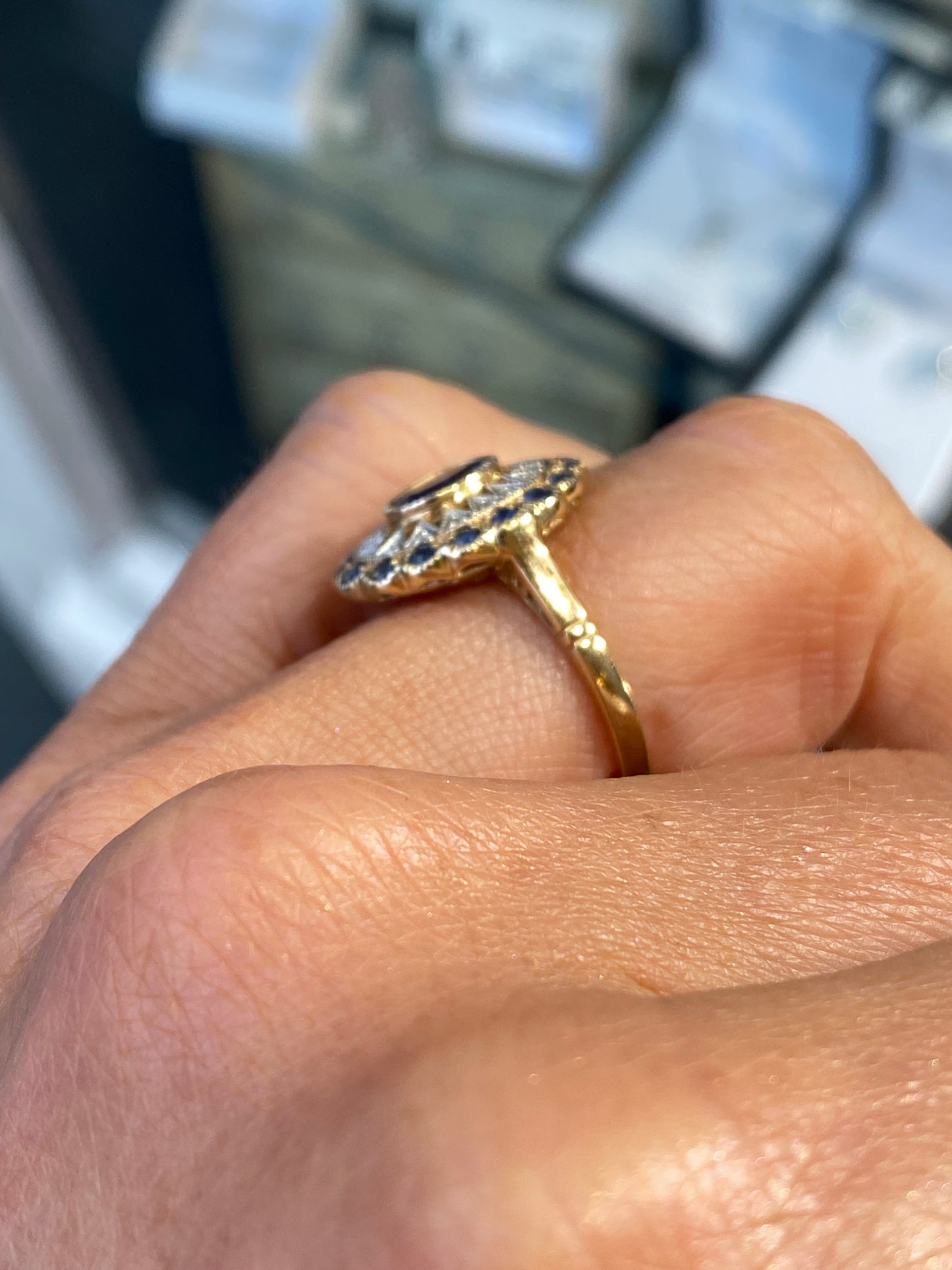 9ct Gold Sapphire & Diamond Georgian Style Ring - John Ross Jewellers