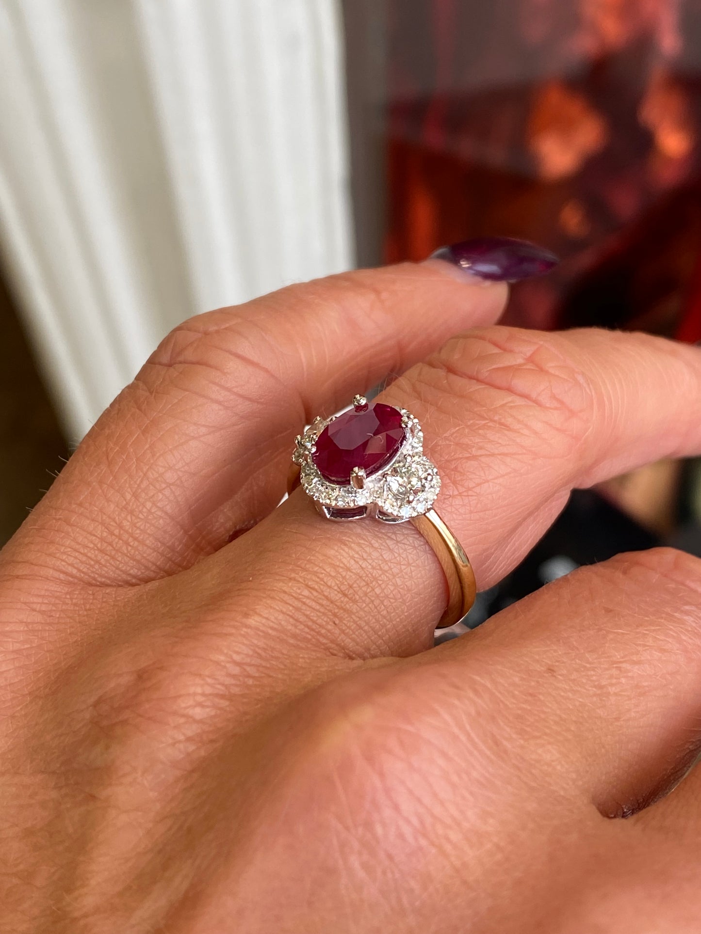 14ct Gold Ruby & Diamond Cluster Ring