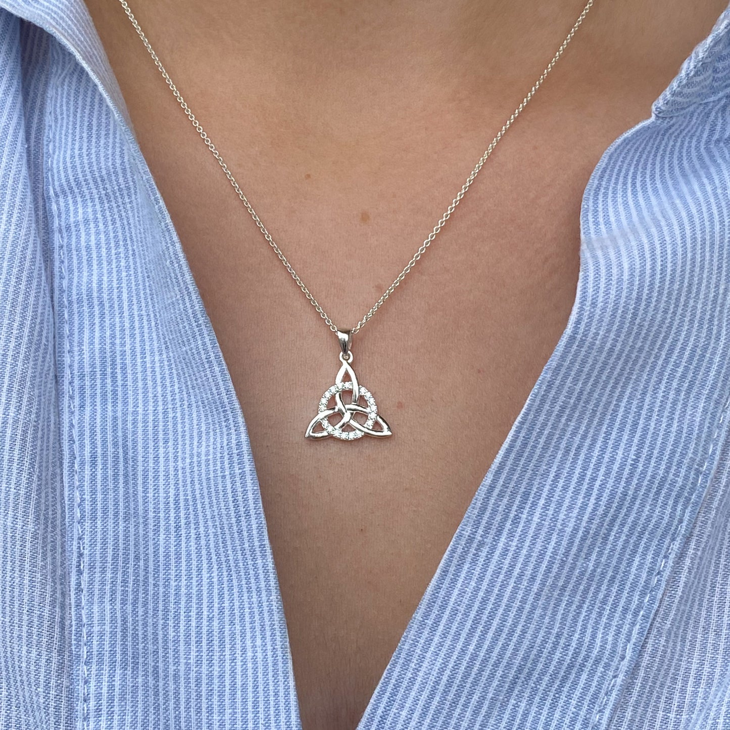 Silver CZ Eternity Trinity Knot Necklace - John Ross Jewellers