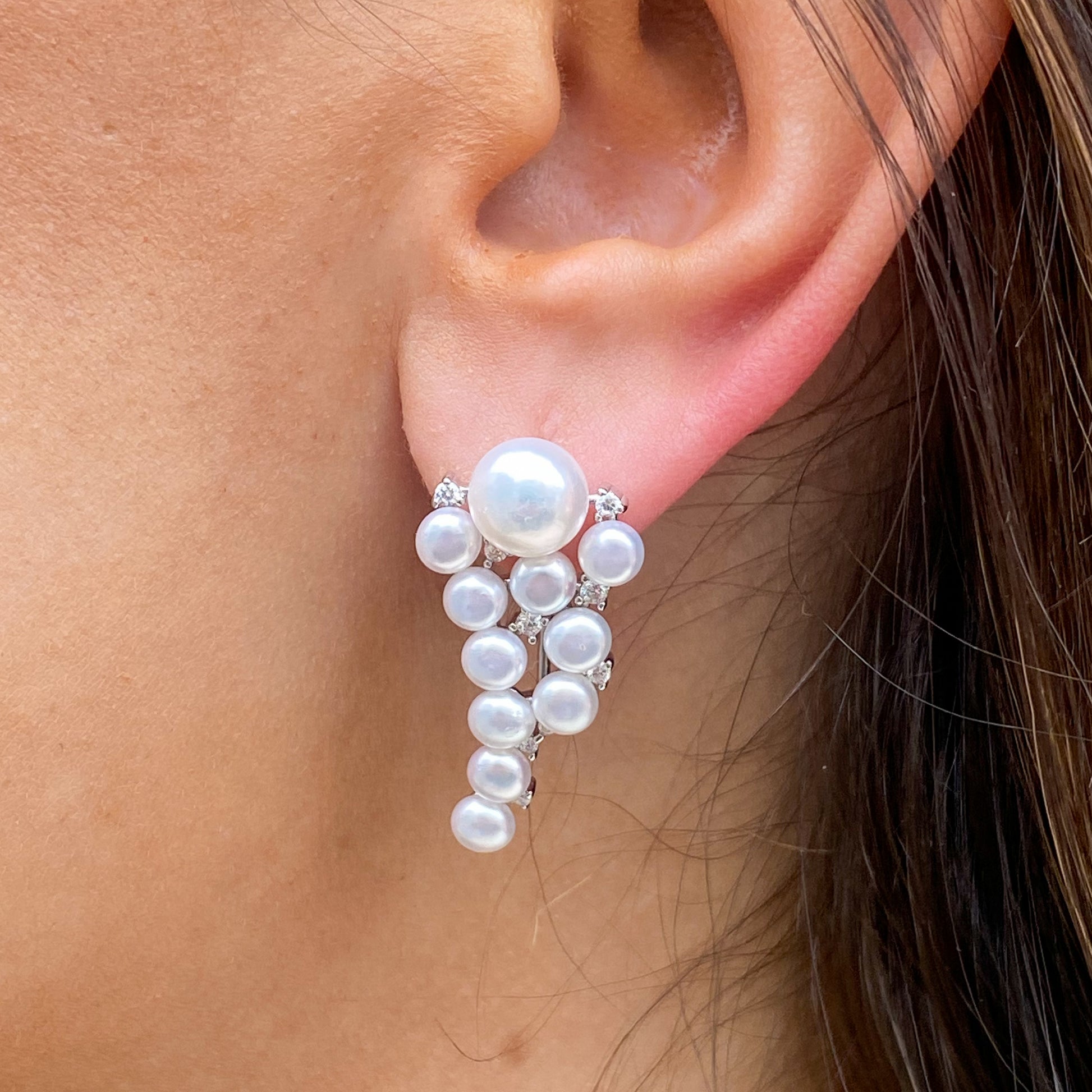 Silver Freshwater Pearl & CZ Climber Earrings - John Ross Jewellers