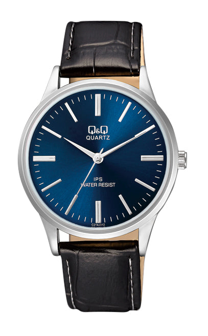 Q&Q Gents Silver Leather Watch