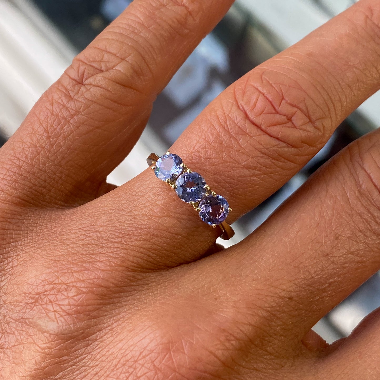 9ct Gold Trilogy Ring - Tanzanite