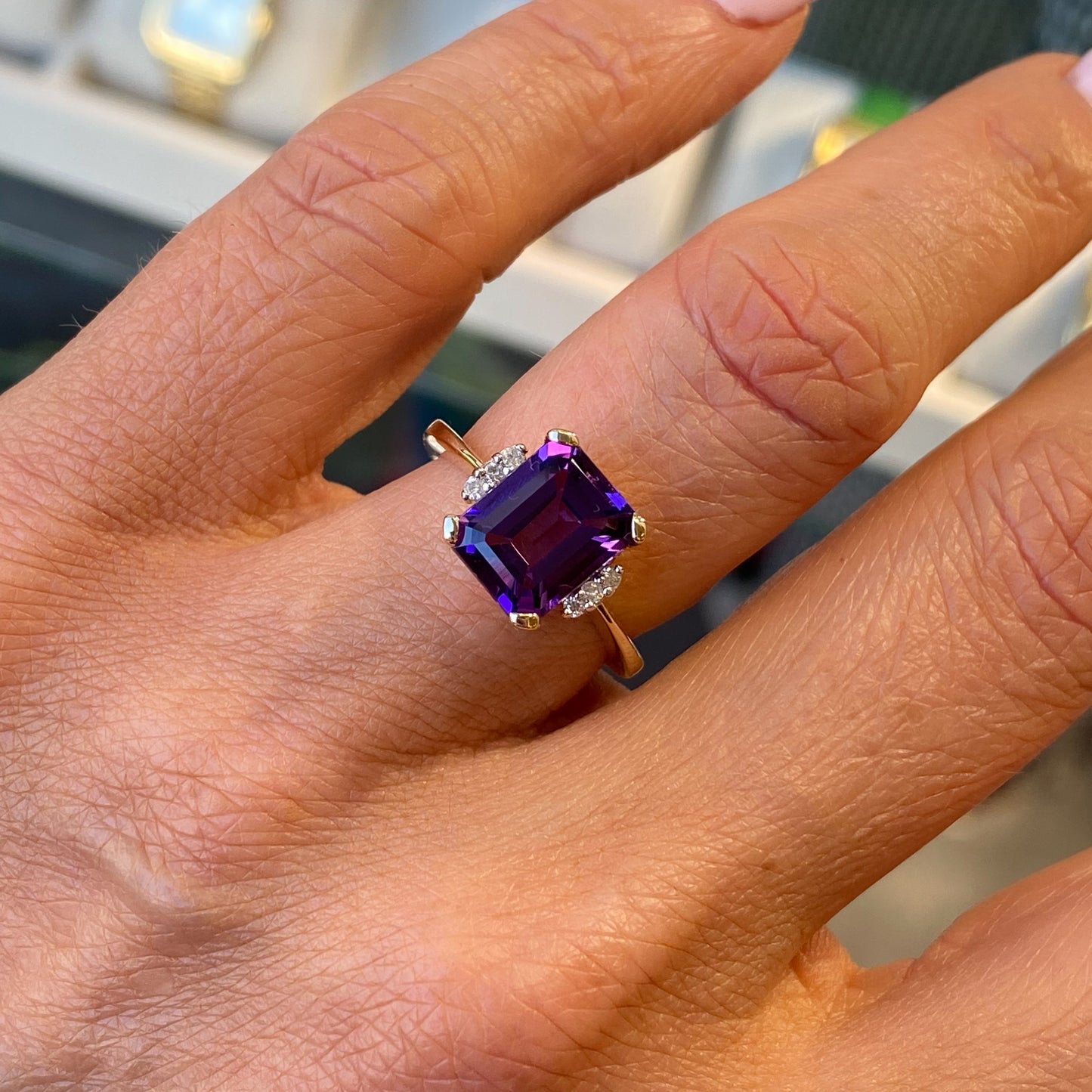 9ct Gold Amethyst & Diamond Ring - John Ross Jewellers