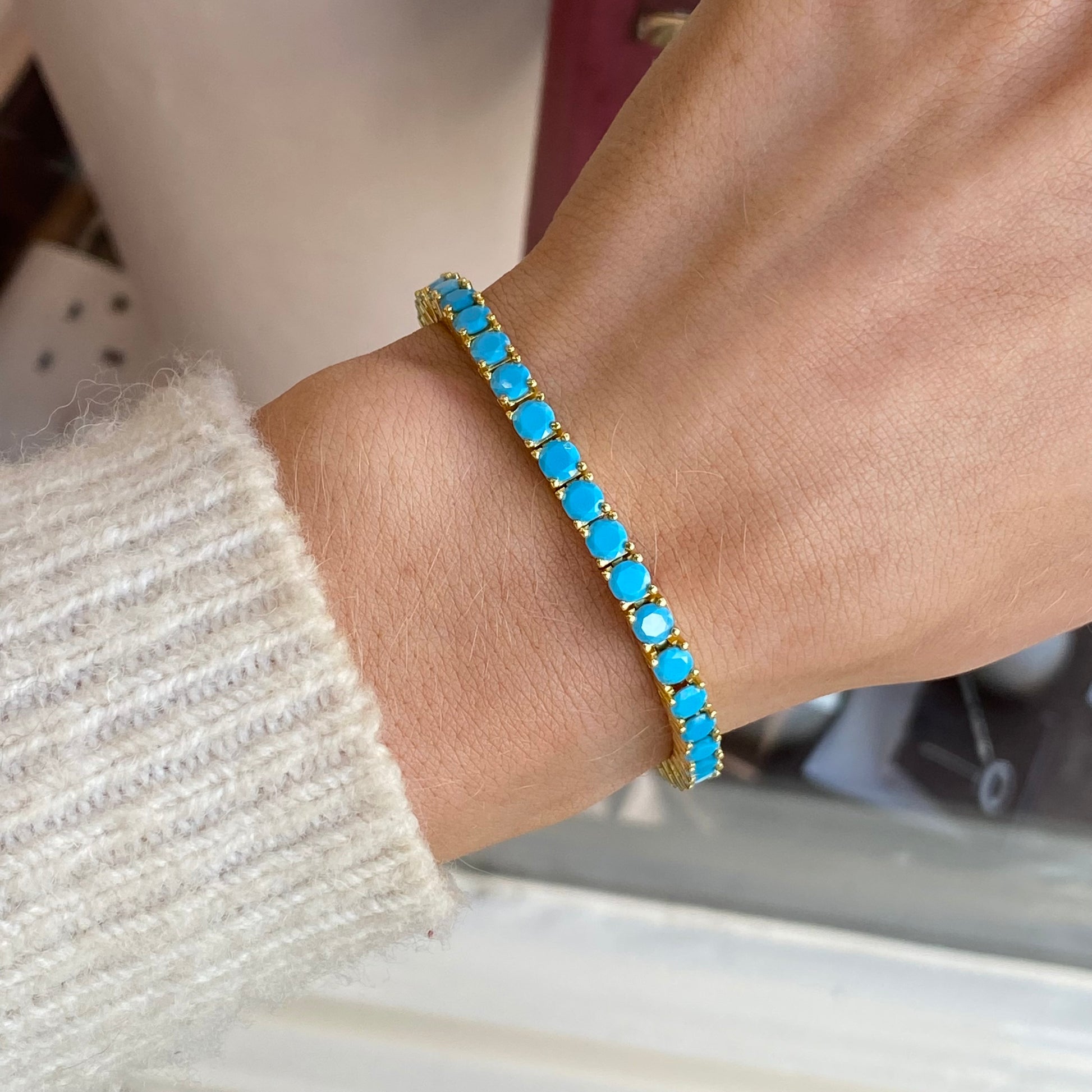 Sunshine 4mm Synthetic Turquoise Tennis Bracelet | 17+2cm - John Ross Jewellers