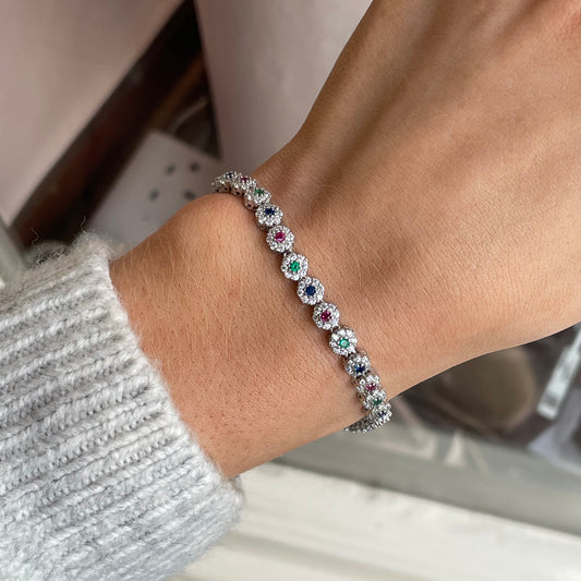 Silver CZ Garland Bracelet 19cm | Multicoloured - John Ross Jewellers