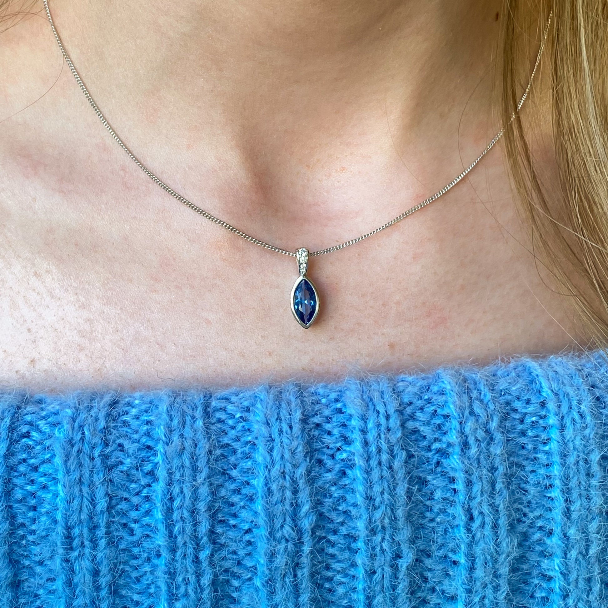 Silver Marquise CZ Necklace | Sapphire Blue - John Ross Jewellers
