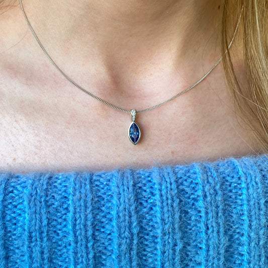 Silver Marquise CZ Necklace | Sapphire Blue - John Ross Jewellers