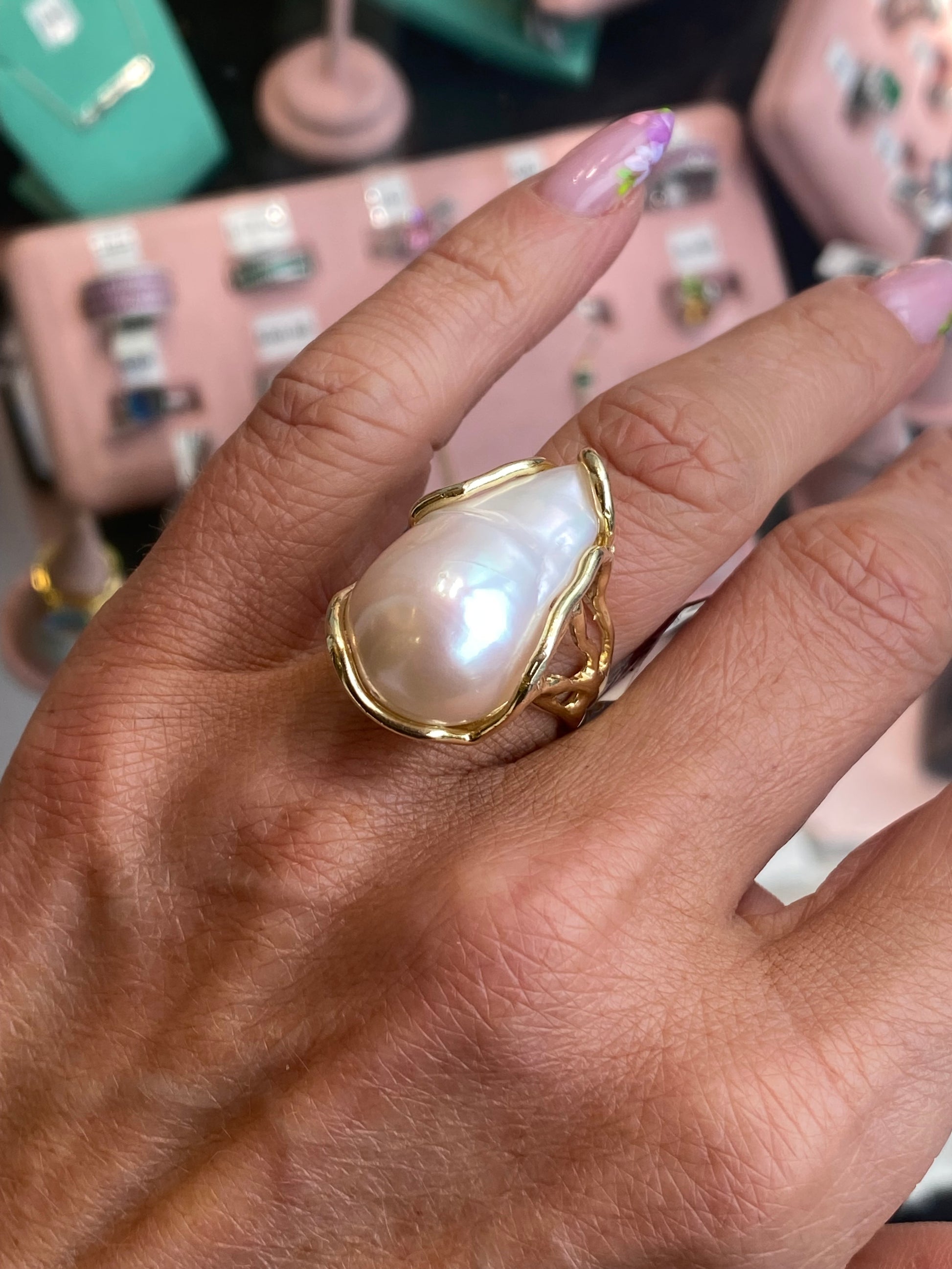 Bruno Baroque pearl ring featuring an irregular-shaped pearl set on a sleek band, elegant jewelry for special occasions.