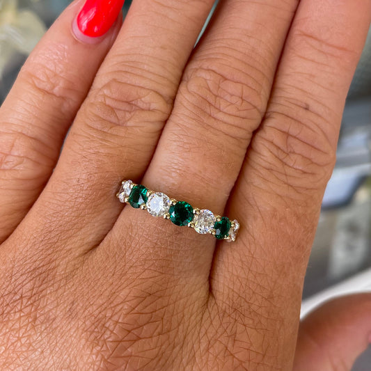 9ct Gold Green & White CZ Seven Stone Eternity Ring