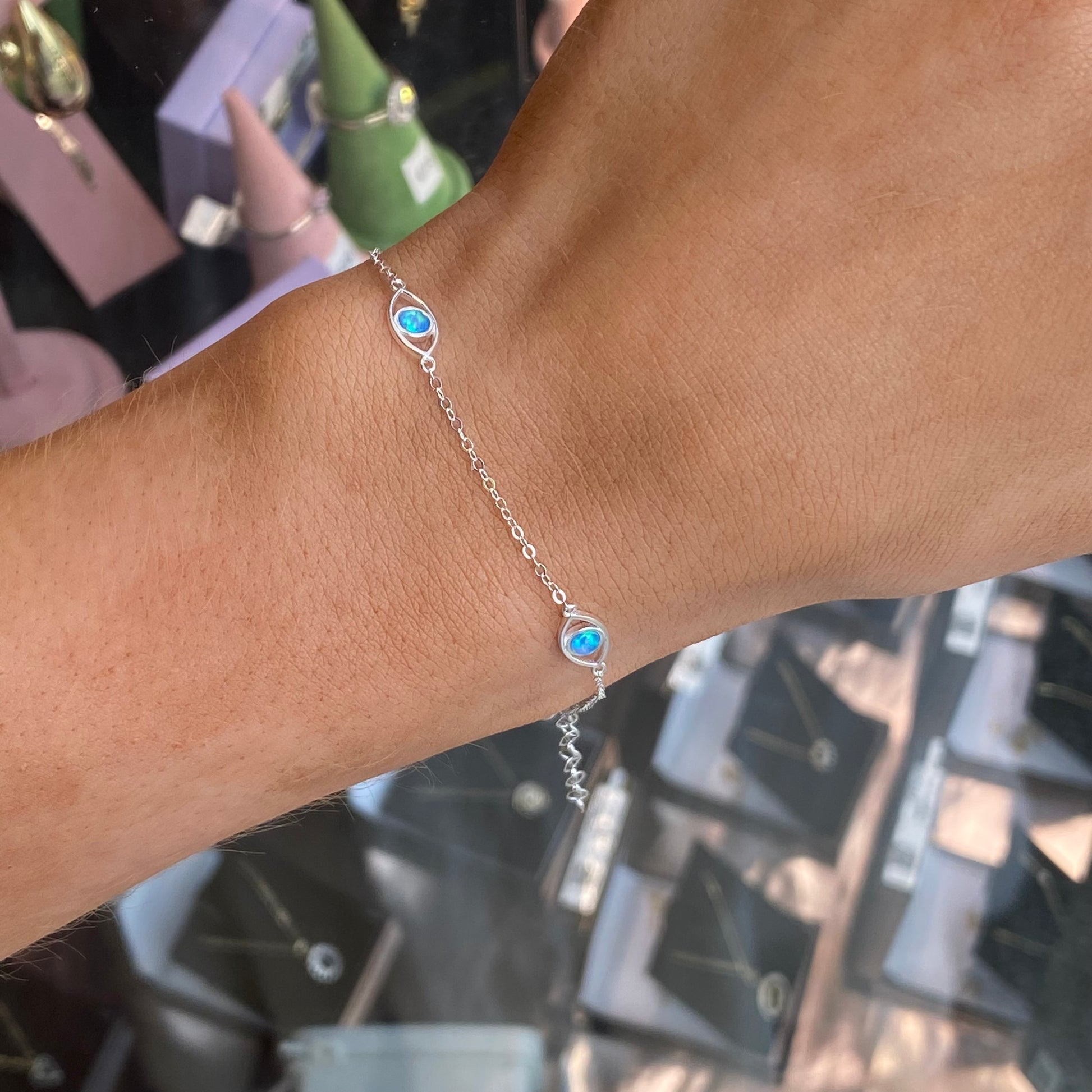 Silver Blue Opalique Evil Eye Bracelet - John Ross Jewellers