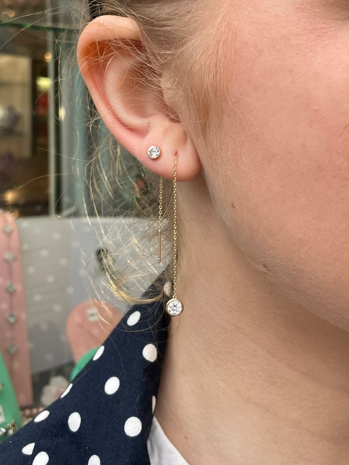 9ct Gold CZ Pull Through Earrings