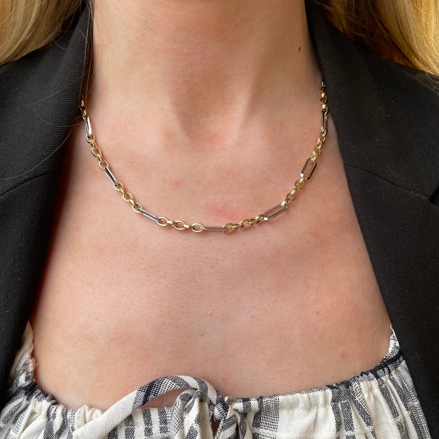 9ct Gold Modern Figaro Two Tone Necklace - John Ross Jewellers