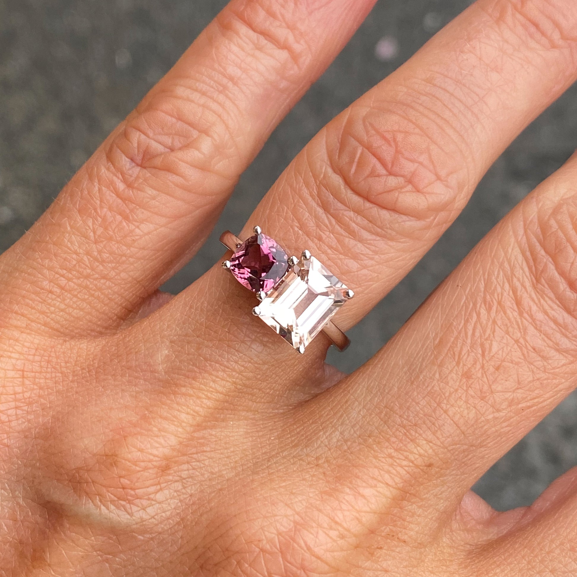 18ct White Gold Morganite & Pink Tourmaline Moi et Toi Ring - John Ross Jewellers