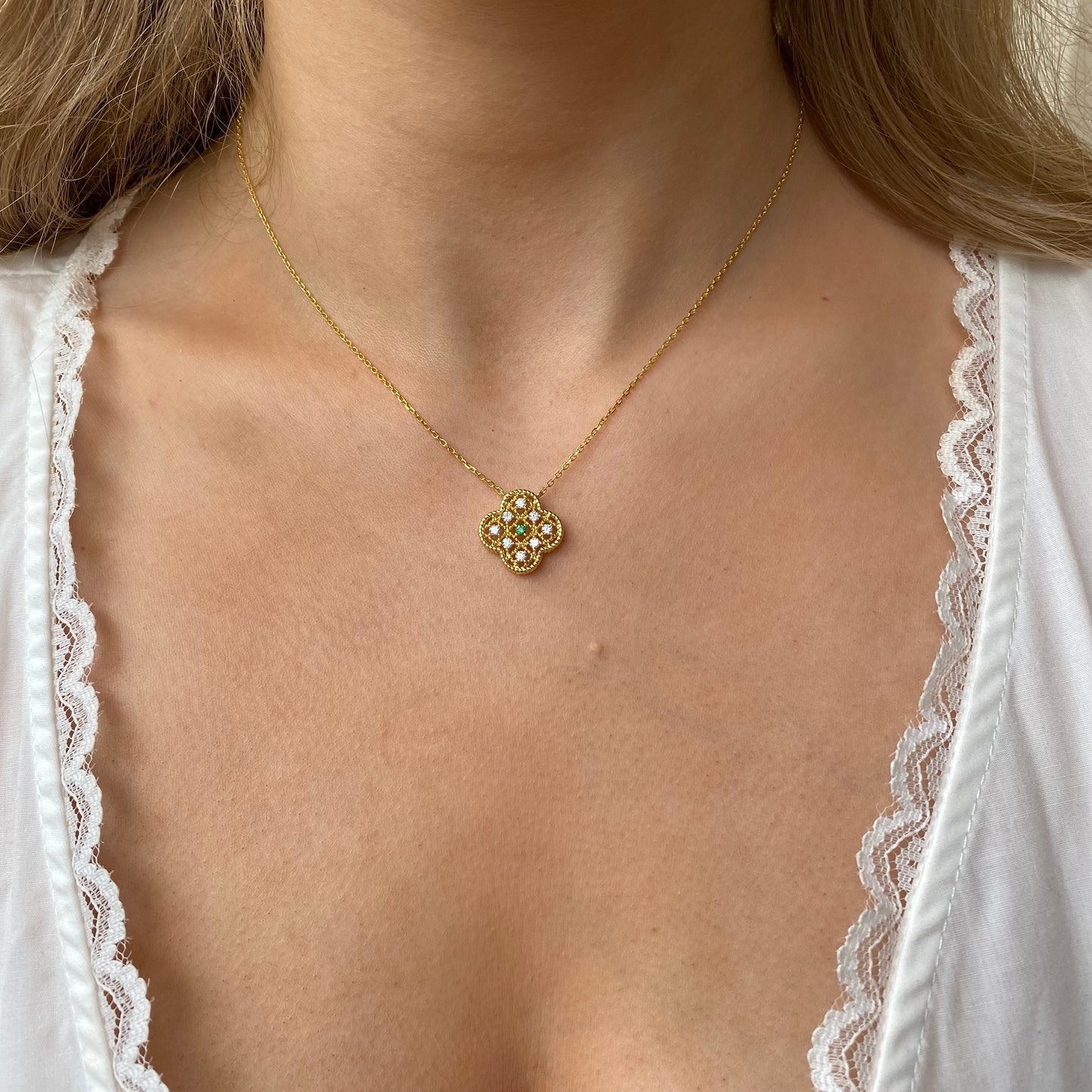 Sunshine Sparkling CZ Quatrefoil Necklace - John Ross Jewellers