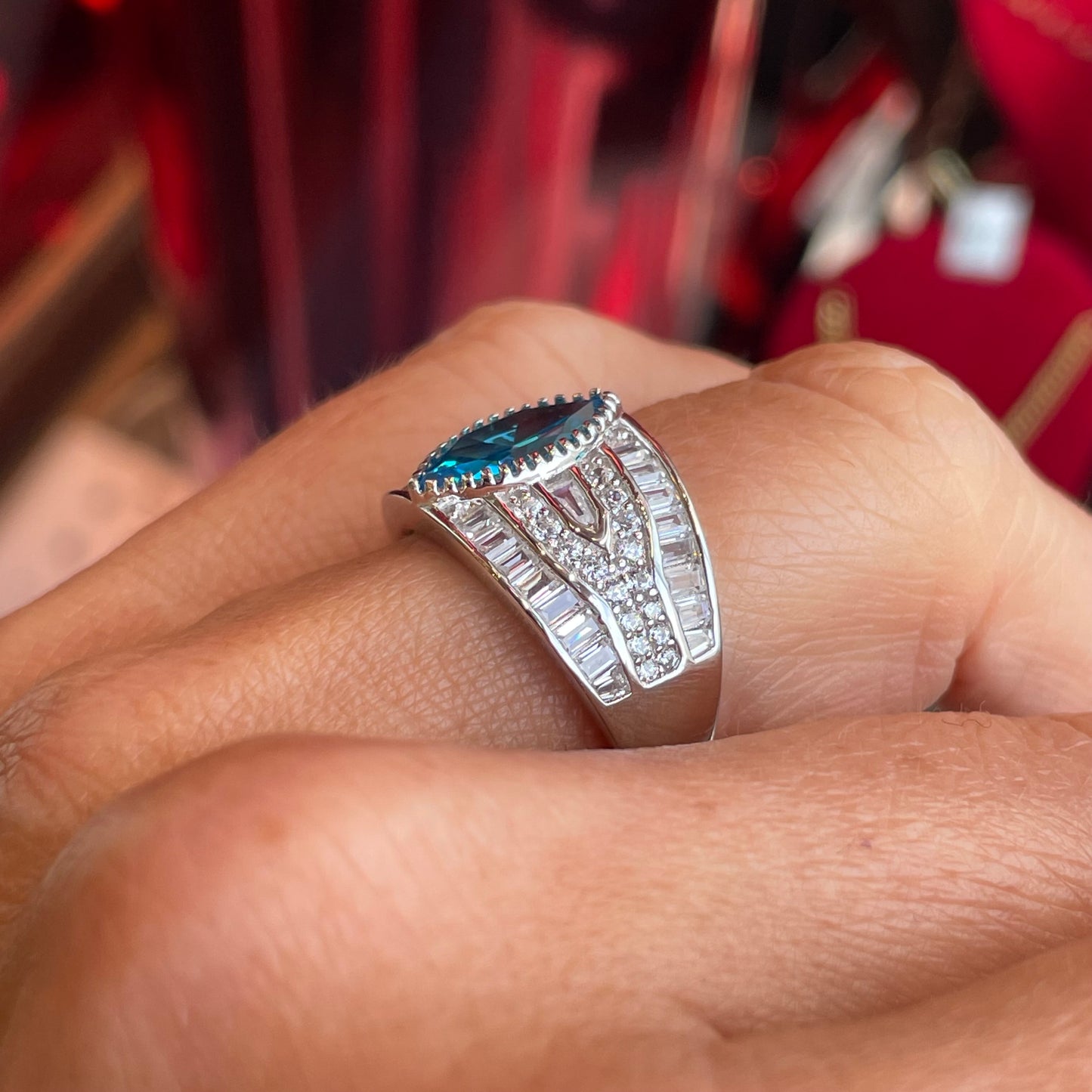 Silver Sky Blue CZ Statement Ring