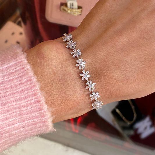 Silver Pretty CZ Flower Garland Bracelet | 17+3cm - John Ross Jewellers