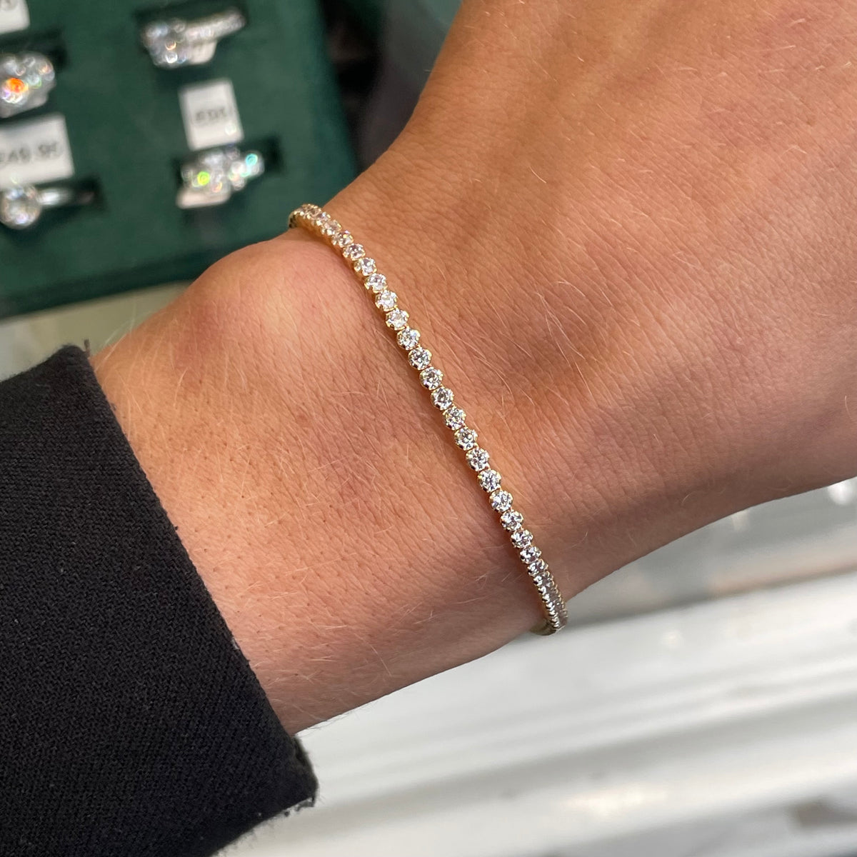 9ct Gold 2mm Claw Set CZ Line Bracelet