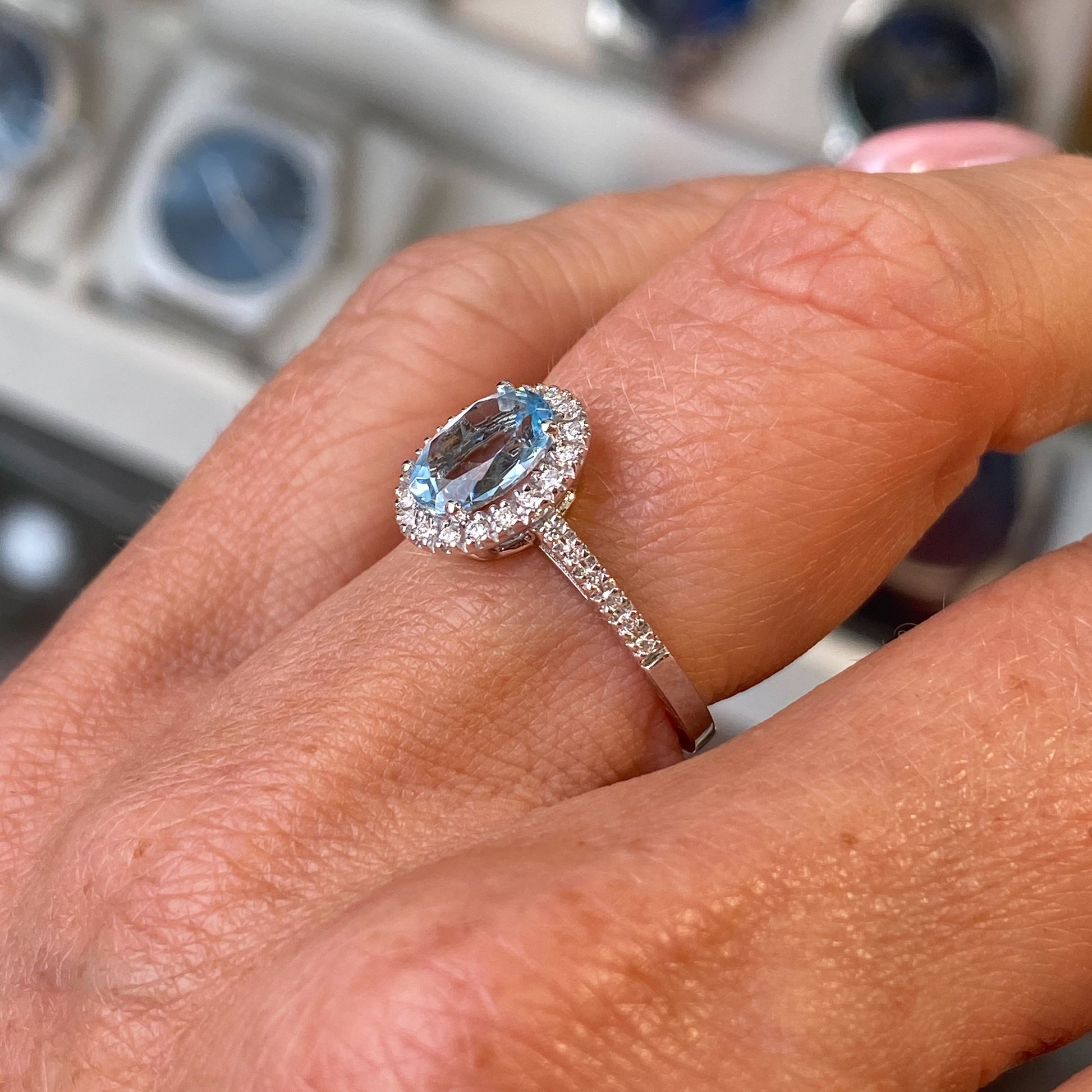 18ct White Gold Aquamarine & Diamond Ring - John Ross Jewellers